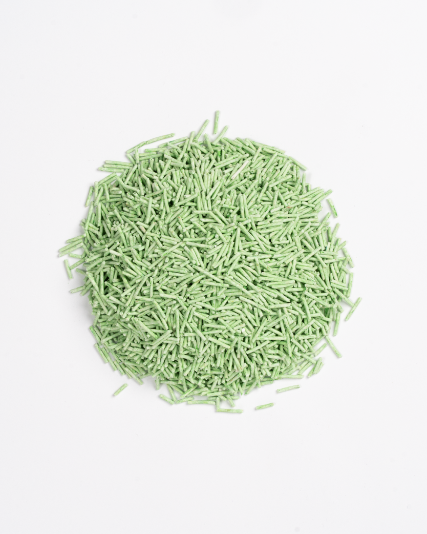 Tofu cat litter green tea aerial shot