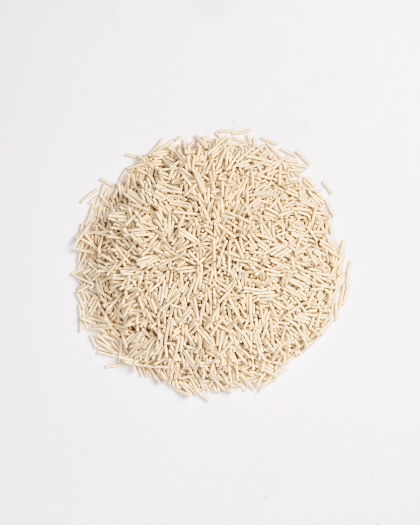 Tofu cat litter milk aerial shot